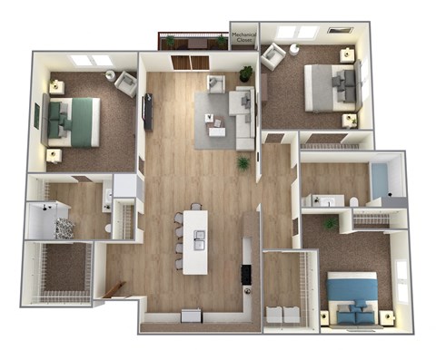 1 Bed 1 Bath Floor Plan C at Bella Rose Apartments, Hudson, WI